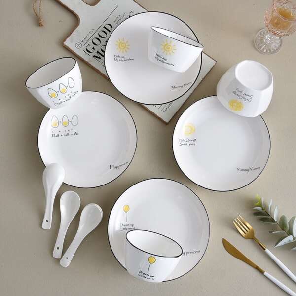 ชุดจานชาม ชุดจานชามเซรามิค ลายลูกโป่ง ชามลายเซรามิก จานลายเซรามิคกระเบื้อง 1เซ็ตมี 14ชิ้น