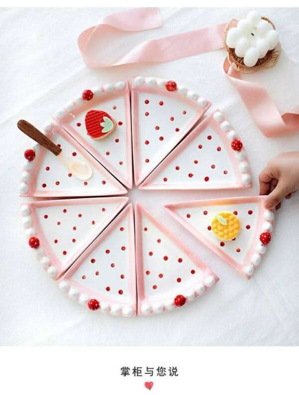 จานเค้กสามเหลี่ยม - จานเค้กเซรามิกรูปทรงสามเหลี่ยมเหมือนเค้ก