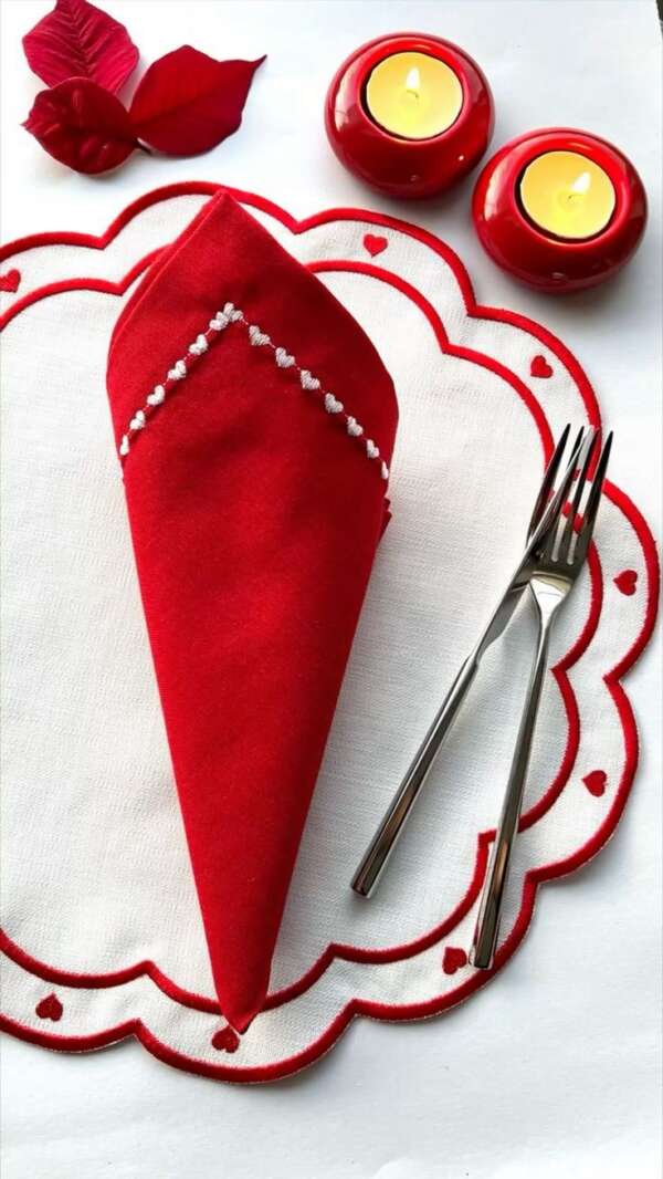 ผ้าเช็ดปากขอบหยัก - ผ้าเช็ดปากสีแดงขอบหยัก