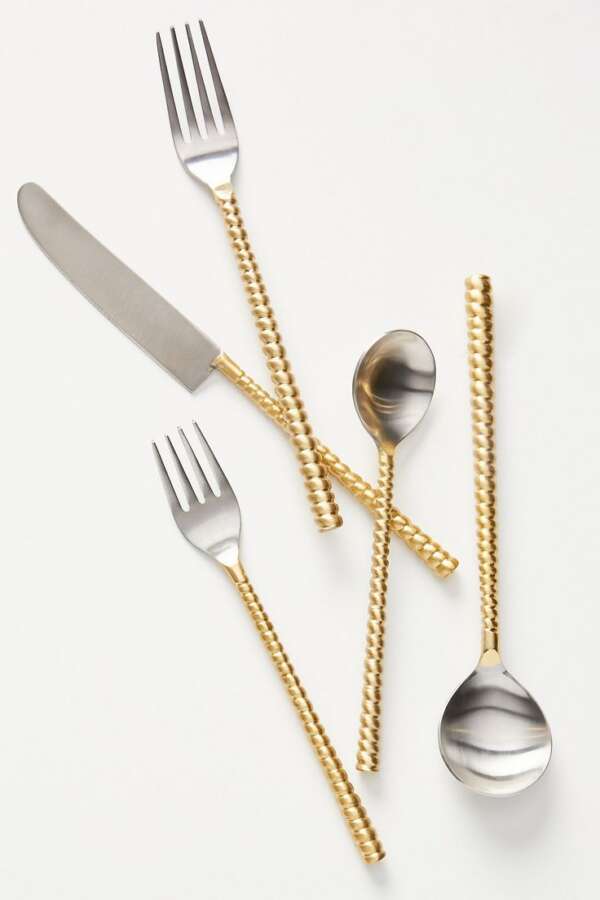 ชุดช้อนส้อมทองหรู - ชุดช้อนส้อมสีทอง ด้ามจับเรียวยาวแบบวินเทจ