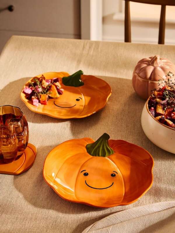 ชุดจานชามฟักทอง - ชุดจานชามเซรามิกรูปฟักทอง