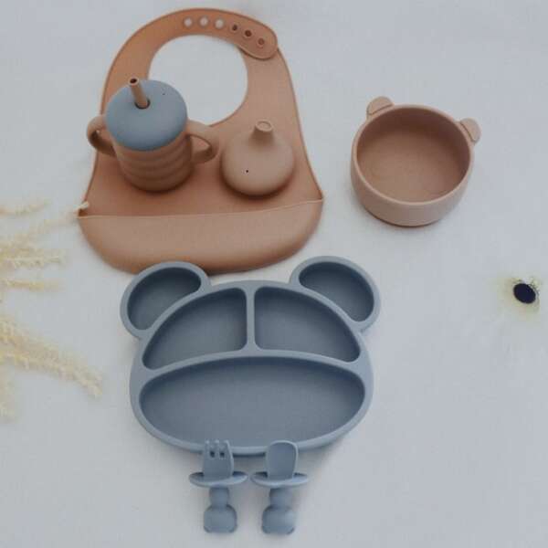 ชุดจานชามหมีน้อย - ชุดจานชามซิลิโคนรูปหมีสำหรับเด็ก