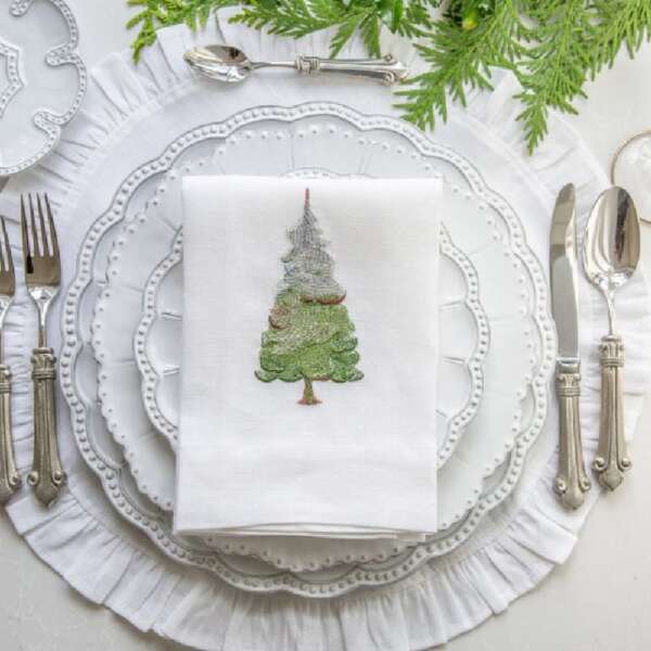 ชุดผ้ารองจานคริสต์มาส - ผ้ารองจานและผ้าเช็ดปากลายต้นคริสต์มาส