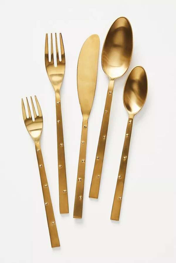 ชุดช้อนส้อมทองหรู - ชุดช้อนส้อมสแตนเลสสีทองดีไซน์เรียบหรู