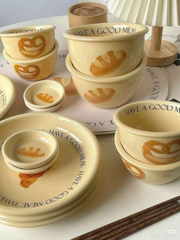 ชุดจานชามขนมปังหมี - ชุดจานชามเซรามิกรูปหมีและขนมปัง