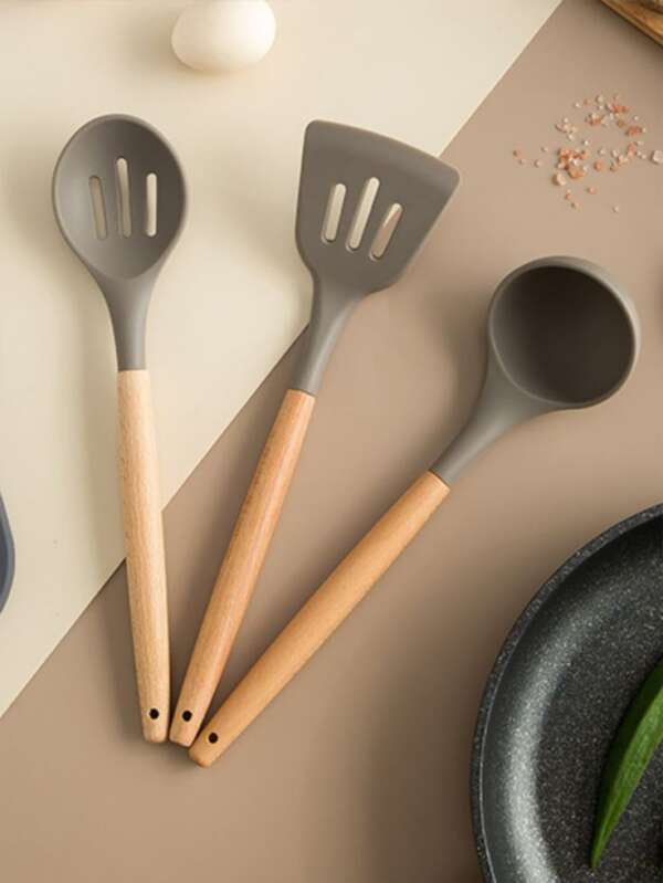 ชุดเครื่องครัวไม้สีเทา - ชุดเครื่องครัวไม้ด้ามจับสีเทา